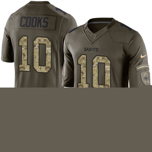 Men's Limited Brandin Cooks Nike Jersey Green - #10 Salute to Service NFL New Orleans Saints